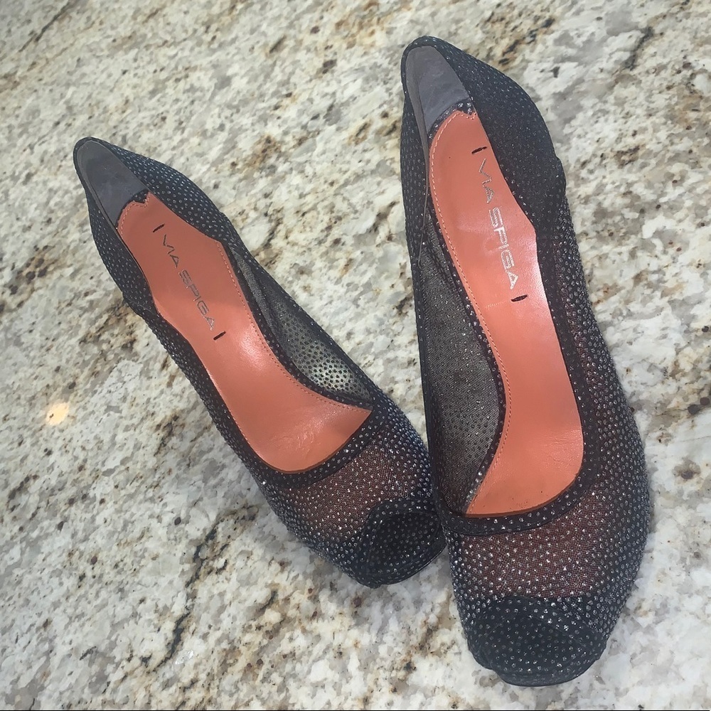 Black Sparkly Open Toe Heels